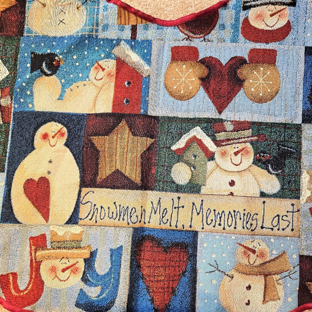 2001 Tapestry Christmas Tree Skirt, Rustic Snowman Birdhouse 50" EVC Mohawk Home - Picture 3 of 5